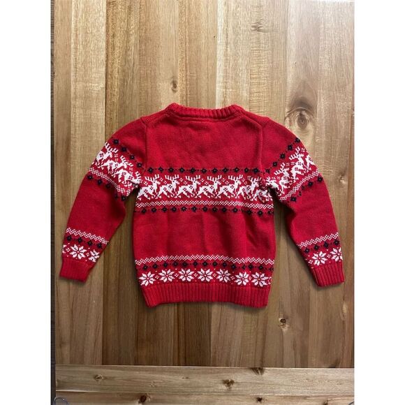 Janie and Jack Kids Red White Reindeer Fair Isle Sweater Size 3 Holiday - Picture 3 of 3